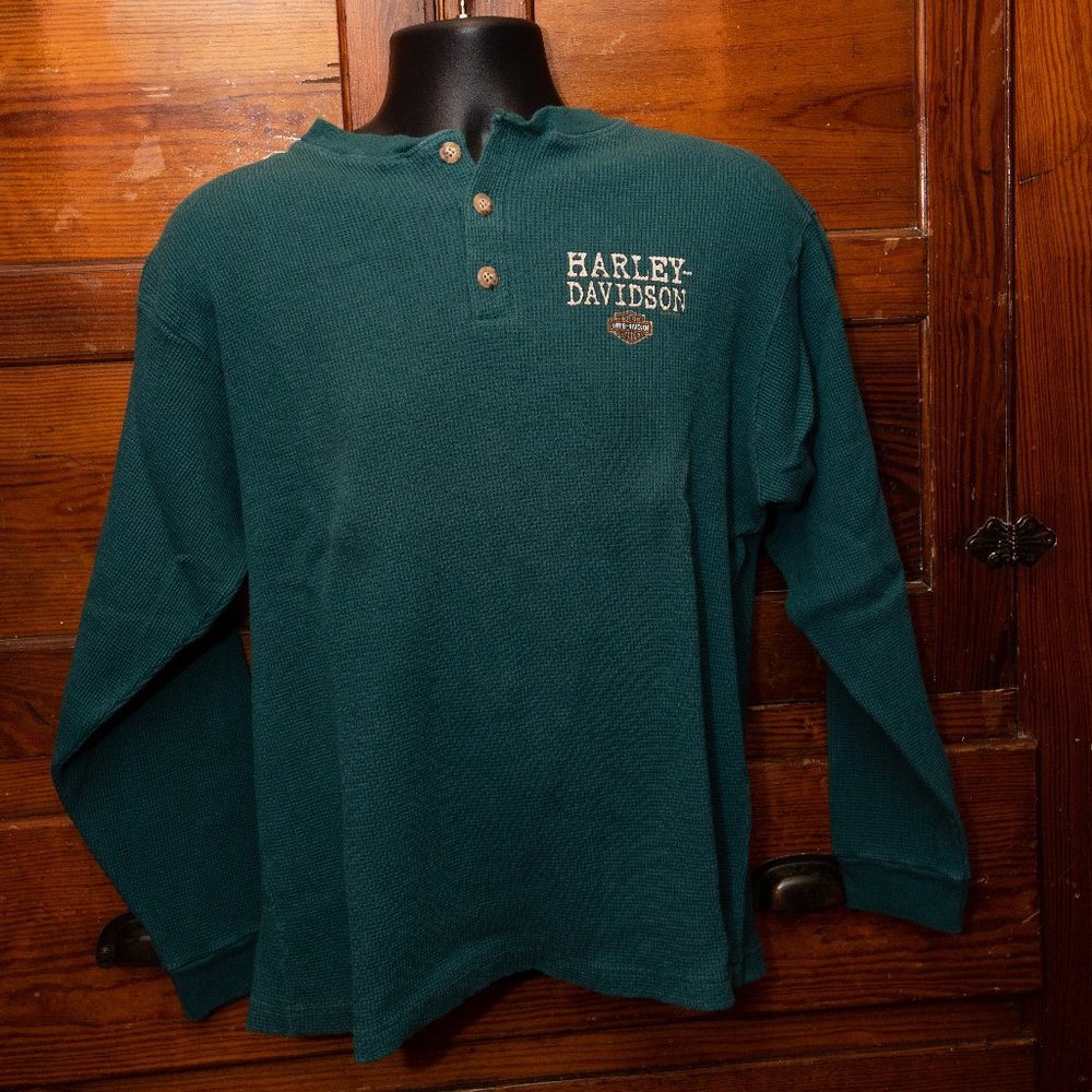 Harley-Davidson Liberty Akron teal Henley shirt